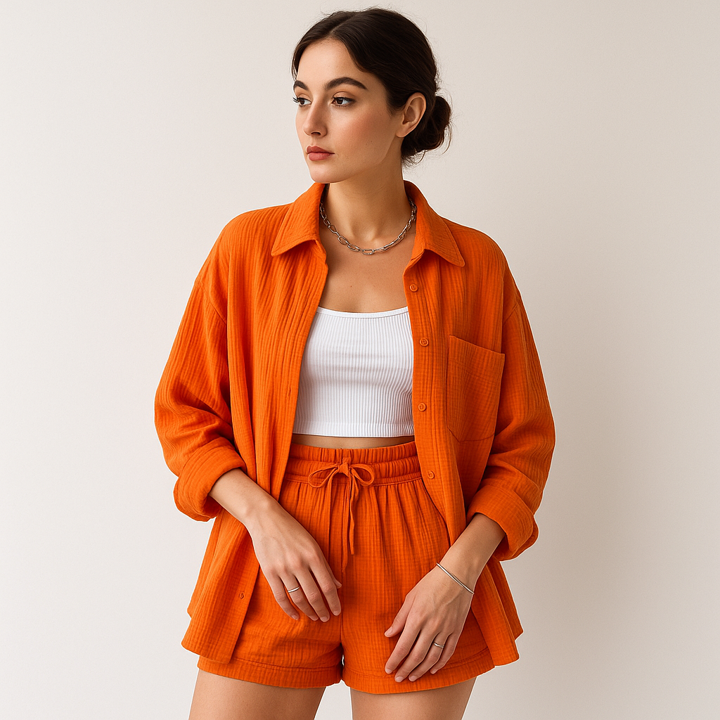 Musselin-Set mit Hemd und Shorts