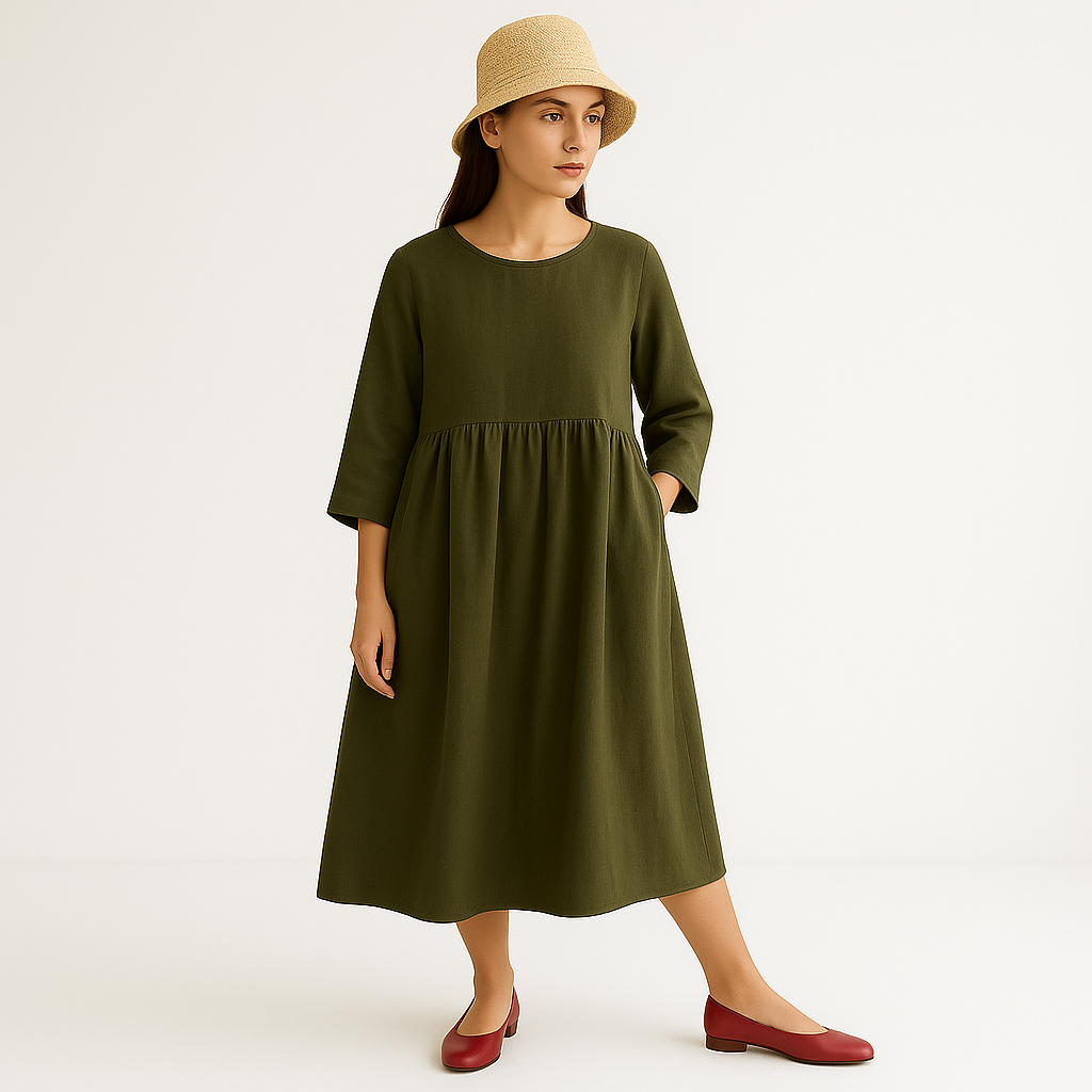 Leinenkleid mit 3/4-Ärmeln