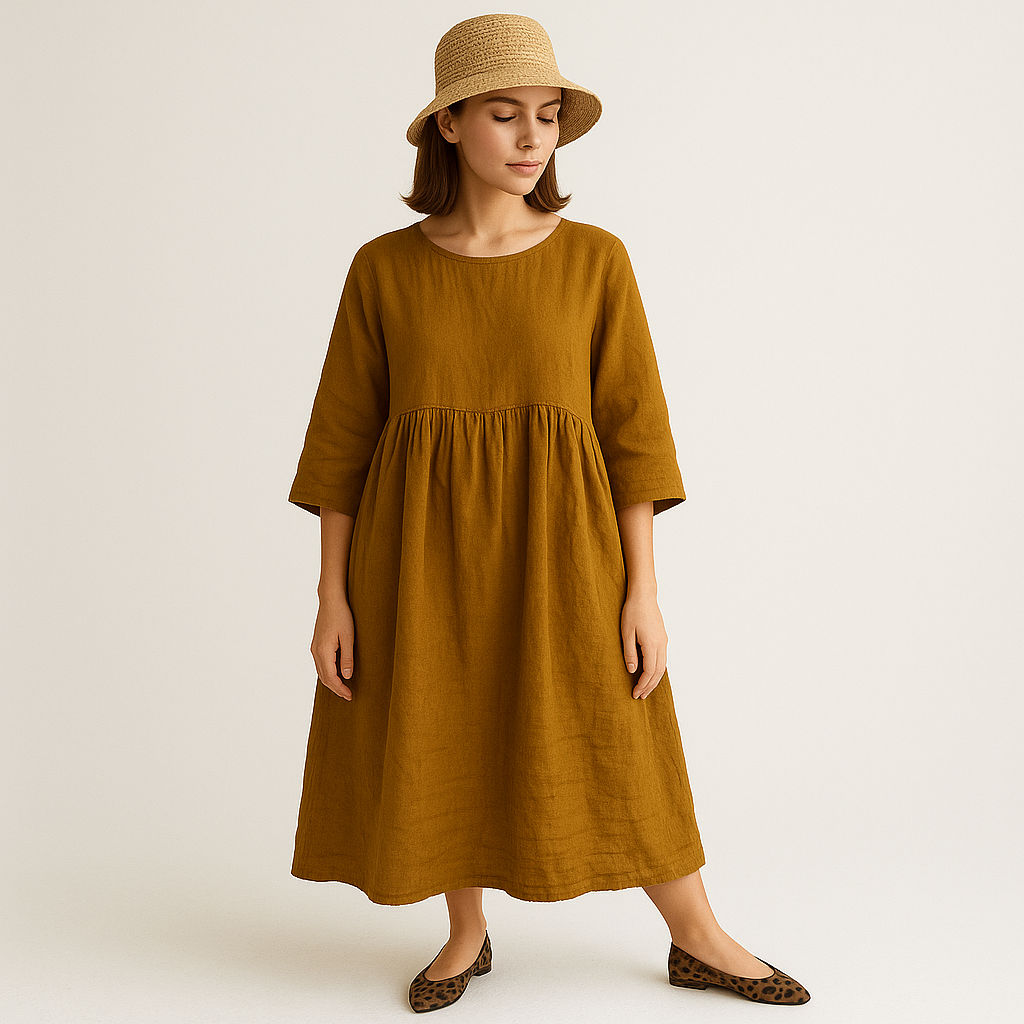 Leinenkleid mit 3/4-Ärmeln